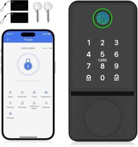 Smart Door Lock Keyless Entry with Fingerprint Touchscreen Keypad APP IC Card Key Type-C Charging Unlocking 6 In 1 Electric Biometric Digital Deadbolt for Front Doors Home Apartment Auto-Locking