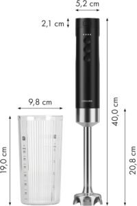 ZWILLING Xtend Immersion Blender and Accessory 2-pc Set – 3-Speed Cordless Hand Blender with Long Stainless Steel Arm and 20oz Beaker – Powerful, Quiet, Energy-Efficient, Battery Not Included