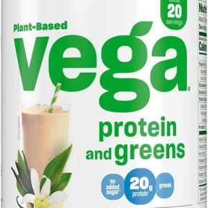 Vega Protein and Greens Protein Powder, Vanilla – 20g Plant Based Protein Plus Veggies, Vegan, Non GMO, Pea Protein for Women and Men, 21.7 Ounce (Packaging May Vary)