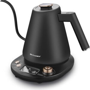 Elite Gourmet EKT3001 1L Digital Water Kettle, 304 Stainless Steel Interior, Programmed Temperatures, Keep Warm Function, Cordless, 360° Base, Auto Off & Audible Indicator, Matte Black