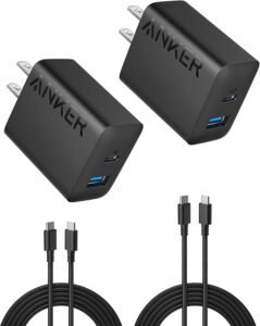 Anker iPhone 16 Charger, 2-Pack 20W Fast USB C Charger Block, for iPhone 16/16 Pro Max/15 Series/iPad Pro and More (Black, 2 Pack & 2 Cable)