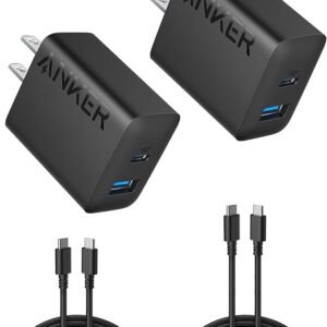 Anker iPhone 16 Charger, 2-Pack 20W Fast USB C Charger Block, for iPhone 16/16 Pro Max/15 Series/iPad Pro and More (Black, 2 Pack & 2 Cable)