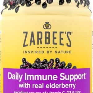 Zarbee’s Elderberry Gummy Daily Immune Support Supplement with Vitamins A, C, D, E & Zinc, Black Elderberry Fruit Extract, Natural Berry Flavor, 60 Count