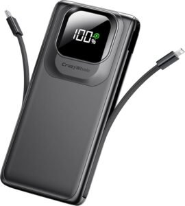 Portable Charger Power Bank with Built-in Type C Cables, 22.5W Fast Charging 10000mAh Phone Charger, Travel Battery Pack Slim Battery Bank with Smart LED Display for iPhone, Android & USB-C Devices