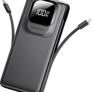 Portable Charger Power Bank with Built-in Type C Cables, 22.5W Fast Charging 10000mAh Phone Charger, Travel Battery Pack Slim Battery Bank with Smart LED Display for iPhone, Android & USB-C Devices