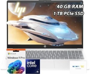 HP Pavilion 15.6" FHD Laptop | 40GB RAM • 1TB PCIe SSD | Intel Core i5-1235U (10 Core) Processor | Copilot & AI Ready | Bluetooth | HDMI | Wi-Fi 6 | Windows 11 Pro | WOWPC Recovery USB