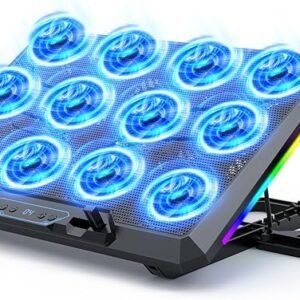 Laptop Cooling Pad with 12 Quiet Fans, Slim Portable for 12-17.3 Inch Laptop Cooler Stand, RGB Lighting, with 5 Height Adjustable, Gaming Cooling Fan Pad, USB/Type-C & Phone Holder (LCD)
