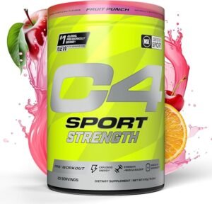 Cellucor C4 Sport Strength Pre Workout Powder - NSF Certified for Sport - Beta-Alanine, Creatine, 200mg Caffeine - Sugar Free Energy Supplement for Men & Women - Fruit Punch, 20 Servings