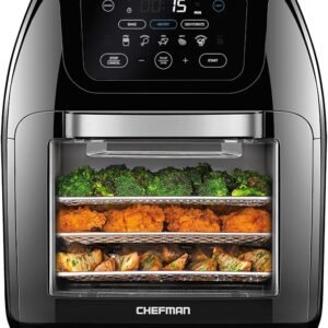 CHEFMAN Multifunctional Digital Air Fryer+ Rotisserie, Dehydrator, Convection Oven, 17 Touch Screen Presets Fry, Roast, Dehydrate, Bake, XL 10L Family Size, Auto Shutoff, Large Easy-View Window, Black