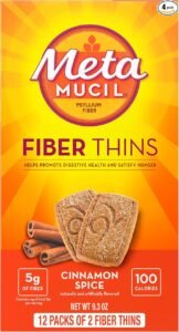 Metamucil Fiber Thins, Daily Fiber Supplement Snack, Psyllium Husk Powder, 5g Fiber per Serving, Supports Digestive Health and Satisfies Hunger, Cinnamon Spice Flavor, 12 Servings