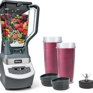 Ninja BL660 Professional Compact Smoothie & Food Processing Blender, 1100-Watts, 3 Functions -for Frozen Drinks, Smoothies, Sauces, & More, 72-oz.* Pitcher, (2) 16-oz. To-Go Cups & Spout Lids, Gray