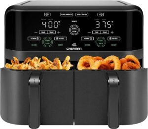 Chefman 6 Quart Dual Basket Air Fryer - Digital Touchscreen, Smart Sync Finish, Hi-Fry, Auto Shutoff, 2 Independent 3QT Nonstick Dishwasher-Safe Frying Baskets - Digital Double Air Fryer - Black