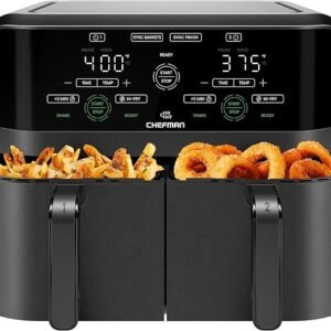 Chefman 6 Quart Dual Basket Air Fryer – Digital Touchscreen, Smart Sync Finish, Hi-Fry, Auto Shutoff, 2 Independent 3QT Nonstick Dishwasher-Safe Frying Baskets – Digital Double Air Fryer – Black