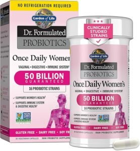 Garden of Life Once Daily Dr. Formulated Probiotics for Women 50 Billion CFU 16 Probiotic Strains with Organic Prebiotics for Digestive, Vaginal & Immune Health, Dairy Free, Shelf Stable 30 Capsules