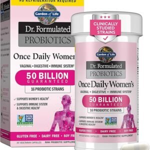 Garden of Life Once Daily Dr. Formulated Probiotics for Women 50 Billion CFU 16 Probiotic Strains with Organic Prebiotics for Digestive, Vaginal & Immune Health, Dairy Free, Shelf Stable 30 Capsules