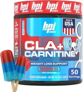 BPI Sports CLA + Carnitine – Conjugated Linoleic Acid – Performance, Lean Muscle – Caffeine Free – For Men & Women – Rainbow Ice – 50 servings – 12.34 Oz. (Packaging may vary)