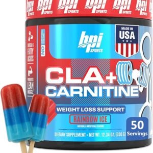 BPI Sports CLA + Carnitine – Conjugated Linoleic Acid – Performance, Lean Muscle – Caffeine Free – For Men & Women – Rainbow Ice – 50 servings – 12.34 Oz. (Packaging may vary)